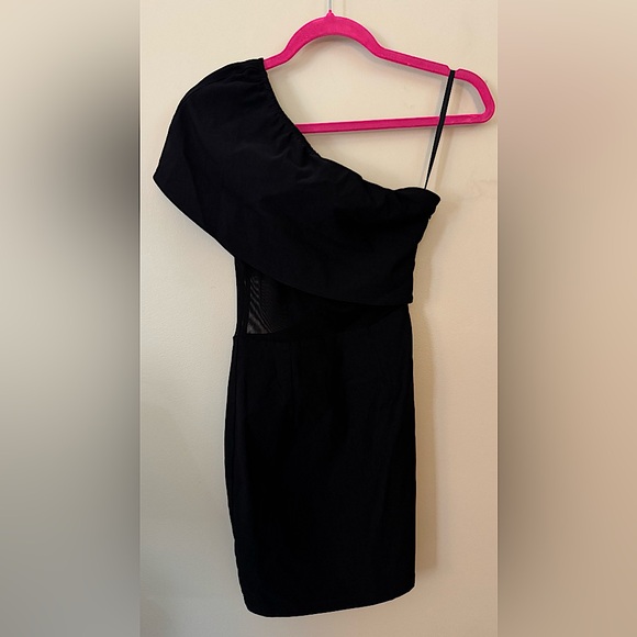 Superdown Danielle Black One Shoulder Mini Dress Mesh Cutout Size XS - Picture 5 of 9
